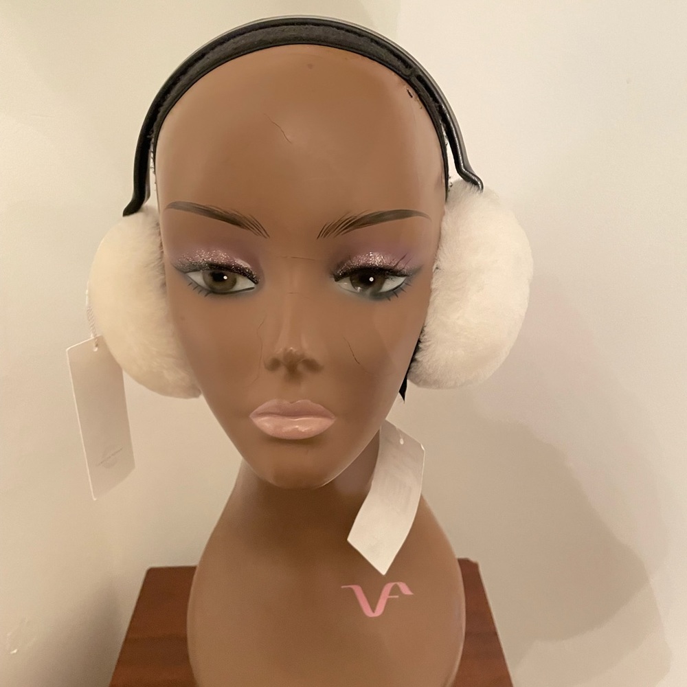 Shearling Earmuffs with triple heart crystals. New with Tag, Natural white.